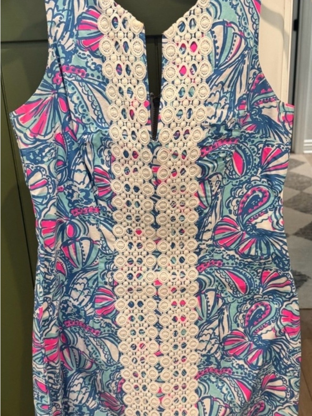 Lilly Pulitzer Blue and Pink Printed Crochet-Trim Camisole